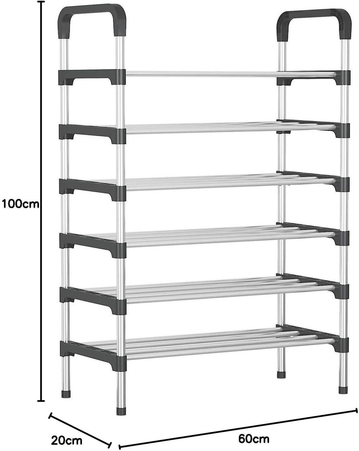 Image of SOUKIO Space-Saving 6-Tier Metal Open Shoe Rack,Home Entryway, Bedroom & Living Room, Metal, Plastic Shoe Stand