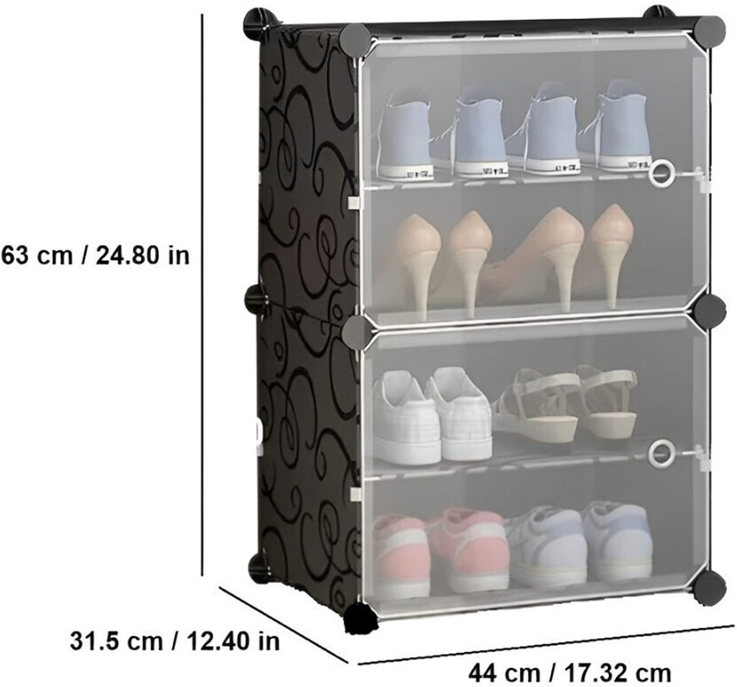 Image of KriShyam Shoe Rack Organizer 8 Pair Tower 4 Shelve 2 Door Portable Shoe Storage Rack PP Collapsible Wardrobe