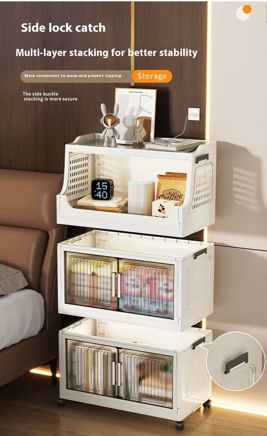 Image of Sasimo 1-Wardrobe 2-Door 2-Shelf Plastic foldable Cupboard PC Collapsible Wardrobe