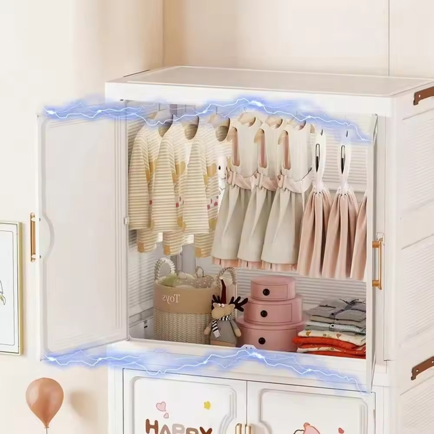 Image of PYXBE 4-Drawer-Kids Plastic Wardrobe with Drawers Storage Cabinet Cartoon for Baby PC Collapsible Wardrobe
