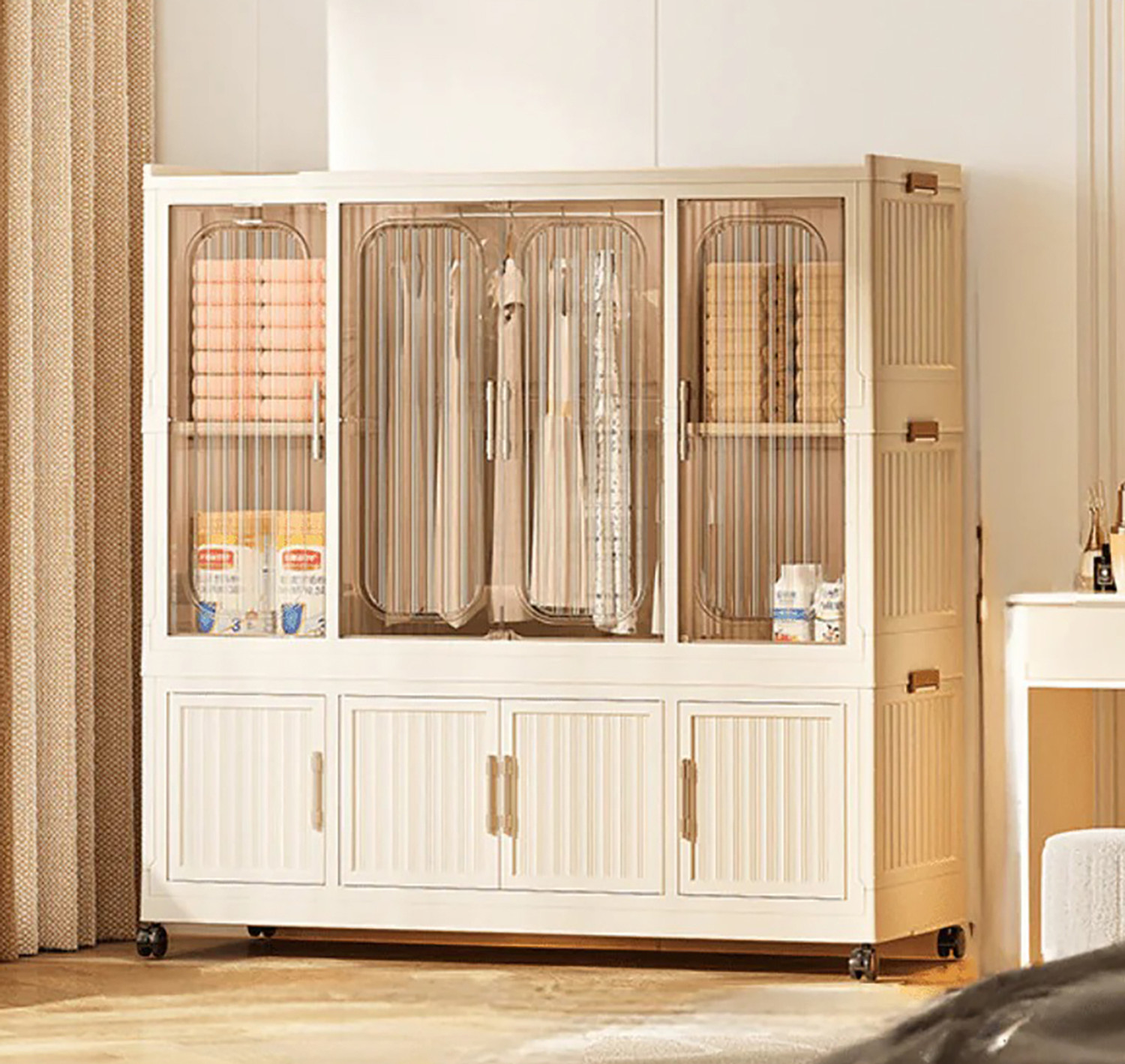 Image of Sasimo 1-Wardrobe 8-Door 8-Shelf Plastic foldable Cupboard PC Collapsible Wardrobe