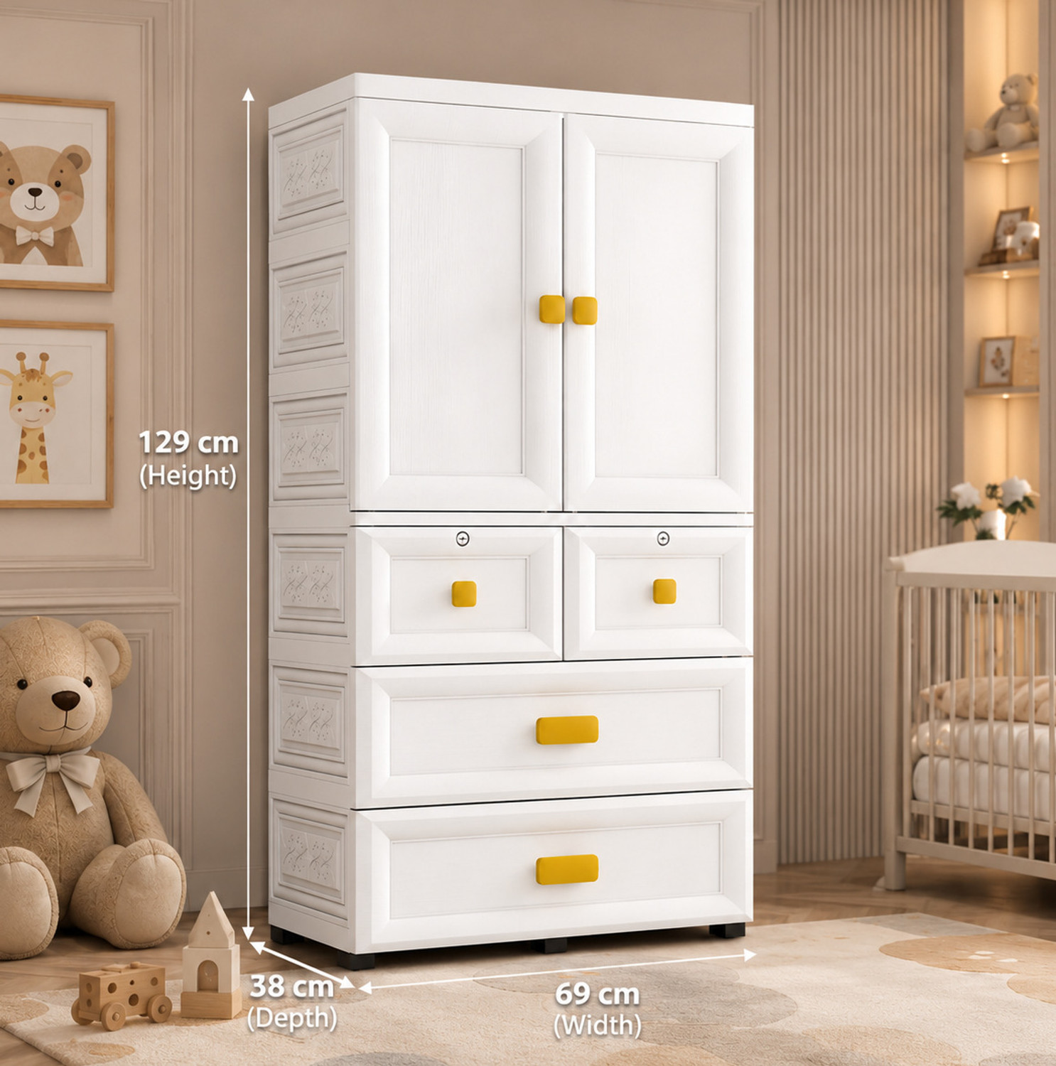 Image of Sasimo 1-Wardrobe 2-Door 5-Shelf Plastic foldable Cupboard PC Collapsible Wardrobe