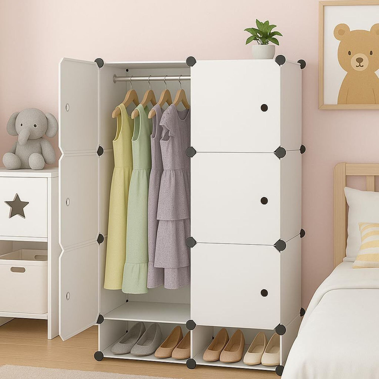 Image of Hemovia 6-Door 8-Shelf Plastic kids Collapsible Cupboard PC Collapsible Wardrobe PC Collapsible Wardrobe