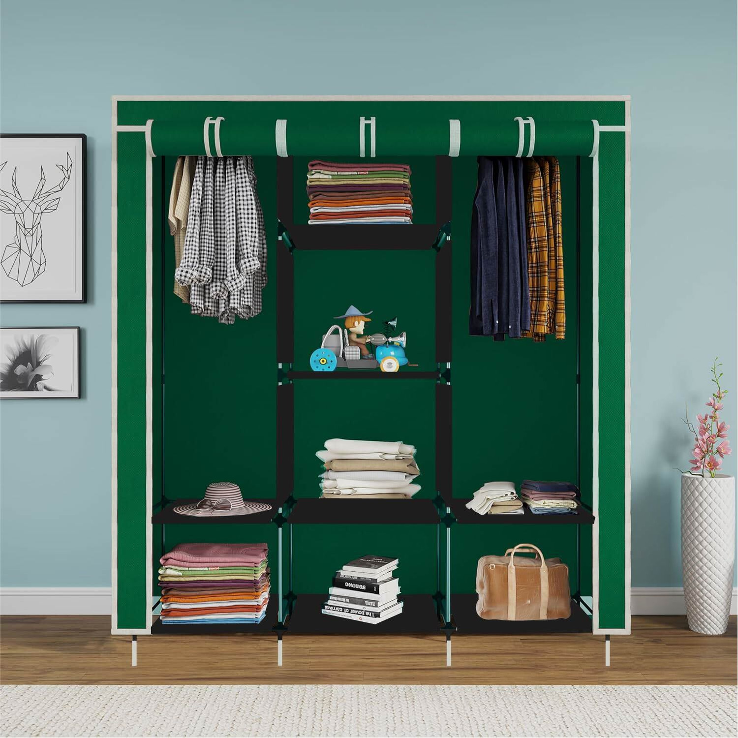 Image of MS MODSTYLE MS MODSTYLE Green PP Collapsible Wardrobe