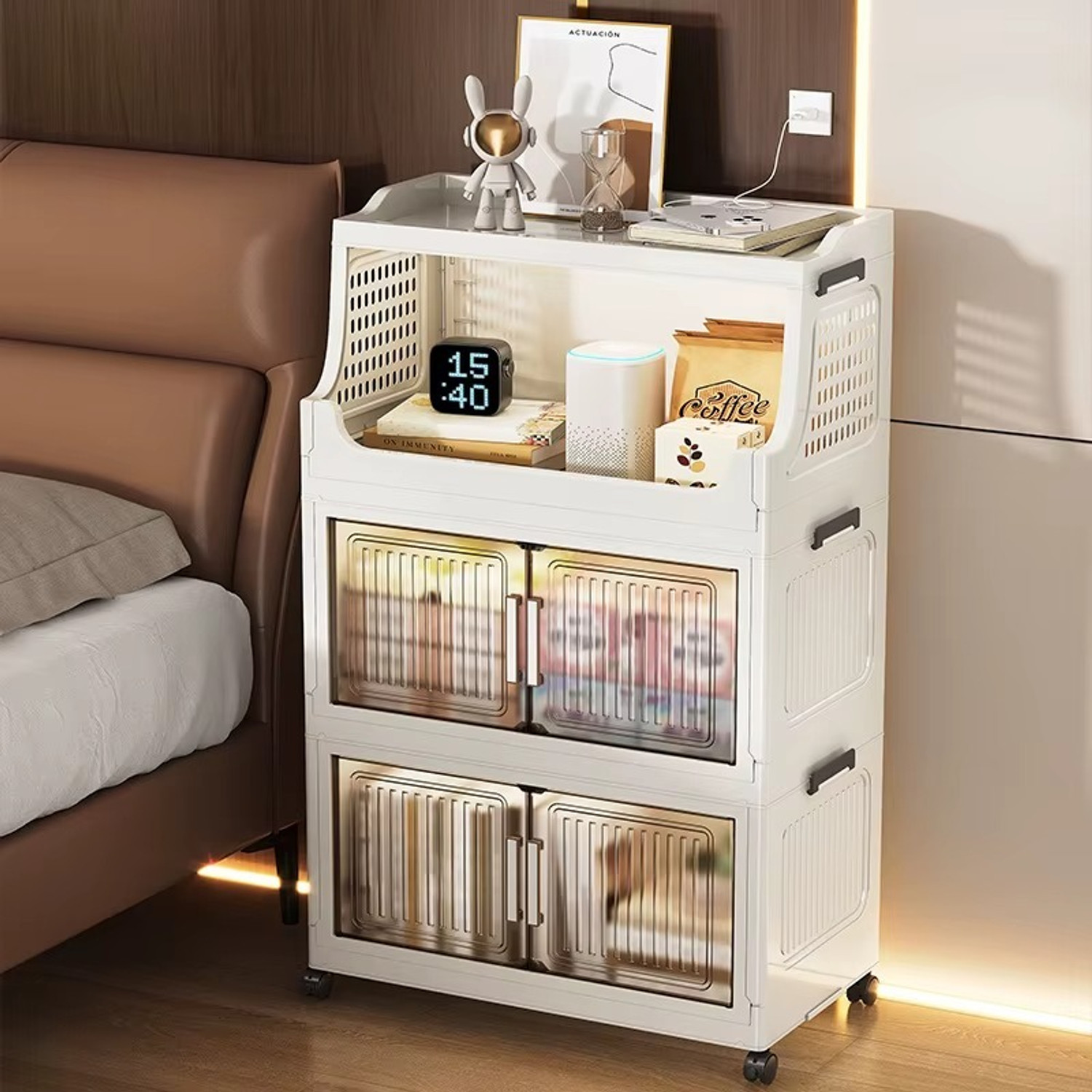 Image of Sasimo 1-Wardrobe 2-Door 2-Shelf Plastic foldable Cupboard PC Collapsible Wardrobe