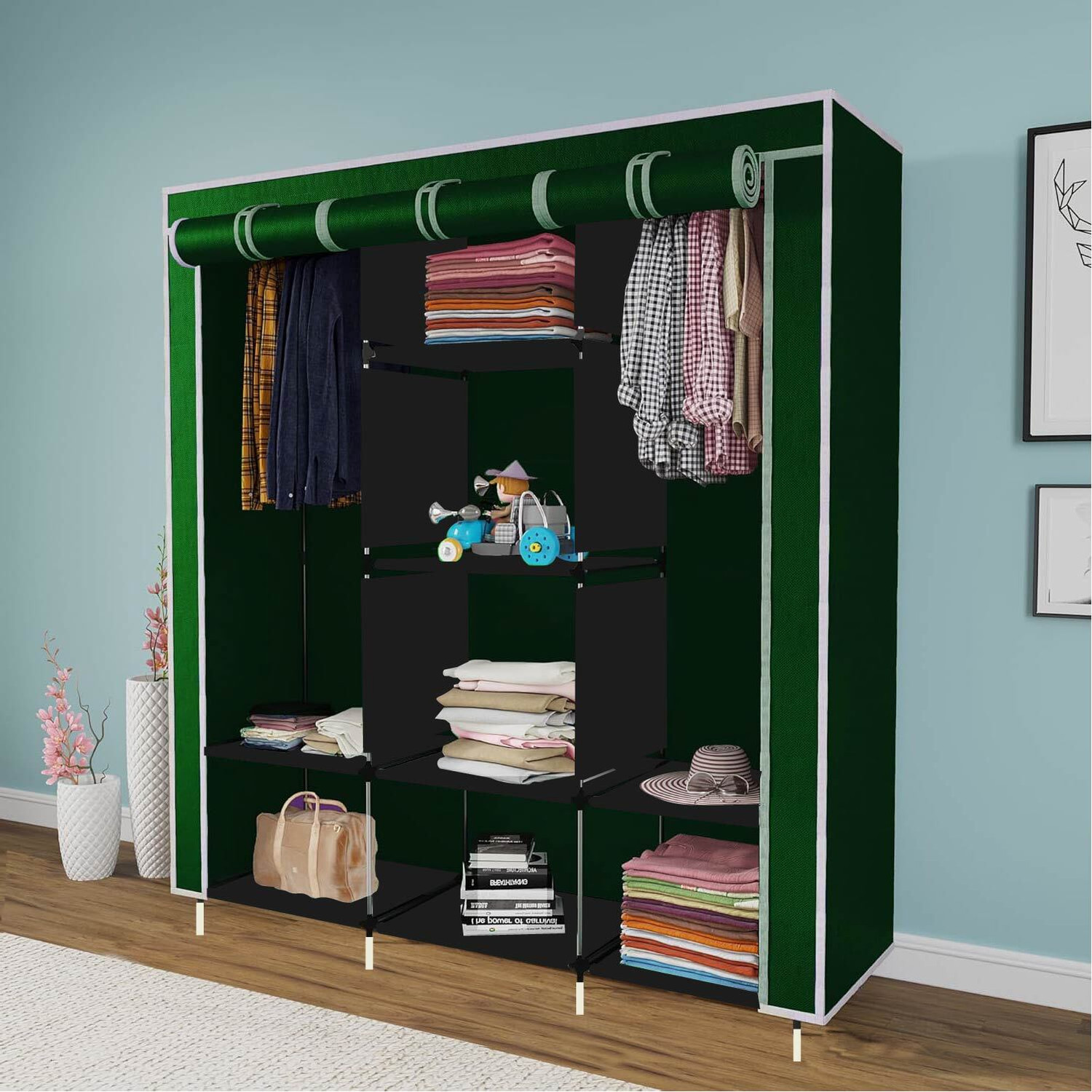 Image of MS MODSTYLE MS MODSTYLE Green PP Collapsible Wardrobe