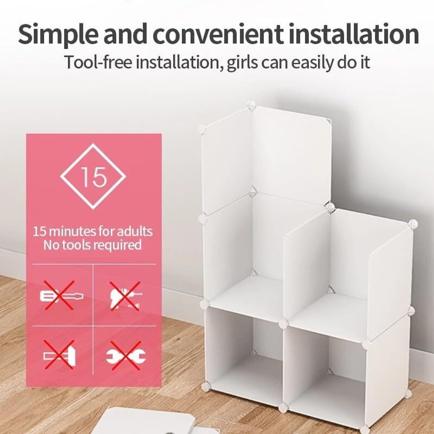 Image of Hemovia 3-Door 3-Shelf Plastic kids Collapsible Cupboard PC Collapsible Wardrobe PC Collapsible Wardrobe