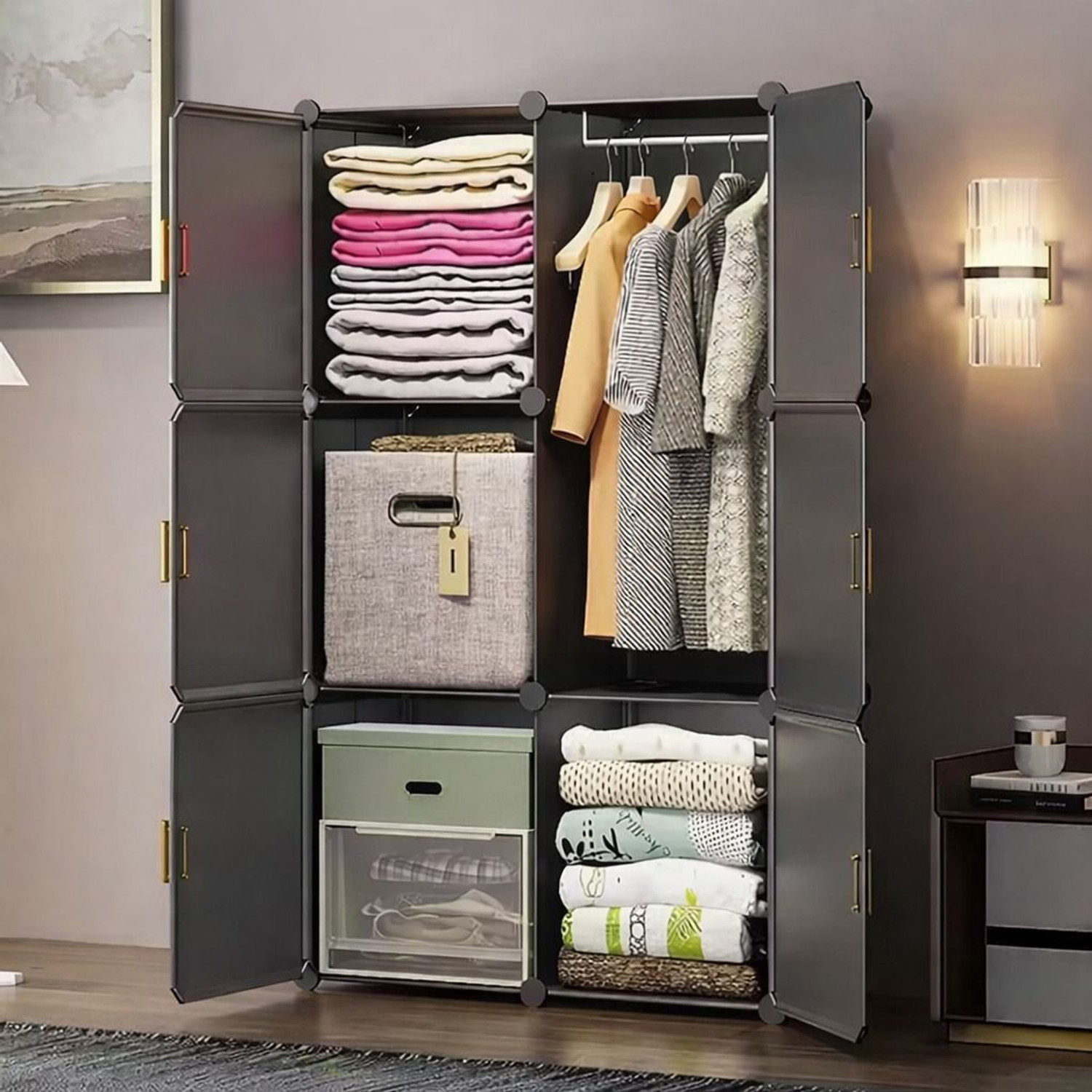 Image of Sasimo 6-Door 6-Shelf Plastic kids Collapsible Cupboard Carbon Steel Collapsible Wardrobe