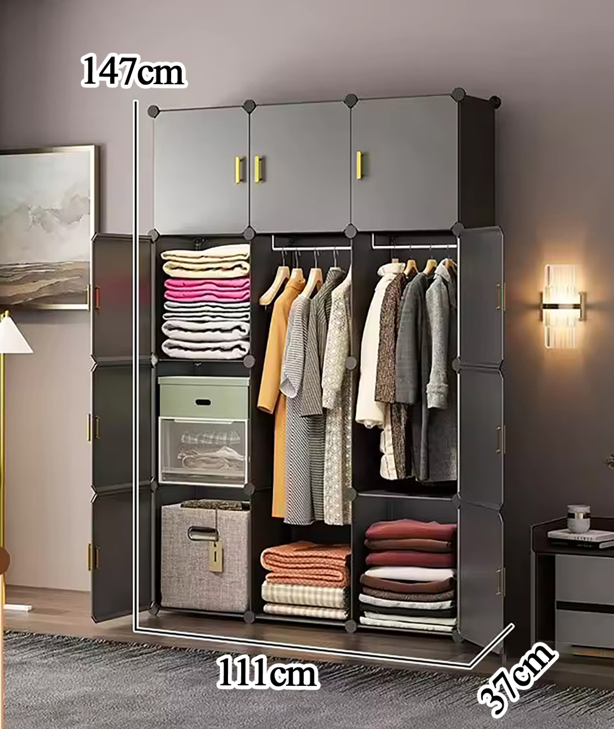 Image of Sasimo 12-Door 12-Shelf Plastic kids Collapsible Cupboard Carbon Steel Collapsible Wardrobe