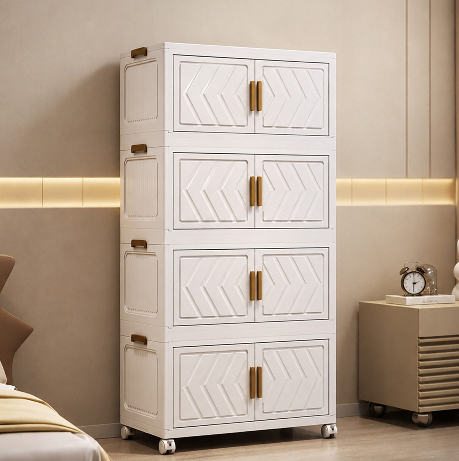 Image of Sasimo 4-Tier Plastic Foldable Cupboard PC Collapsible Wardrobe