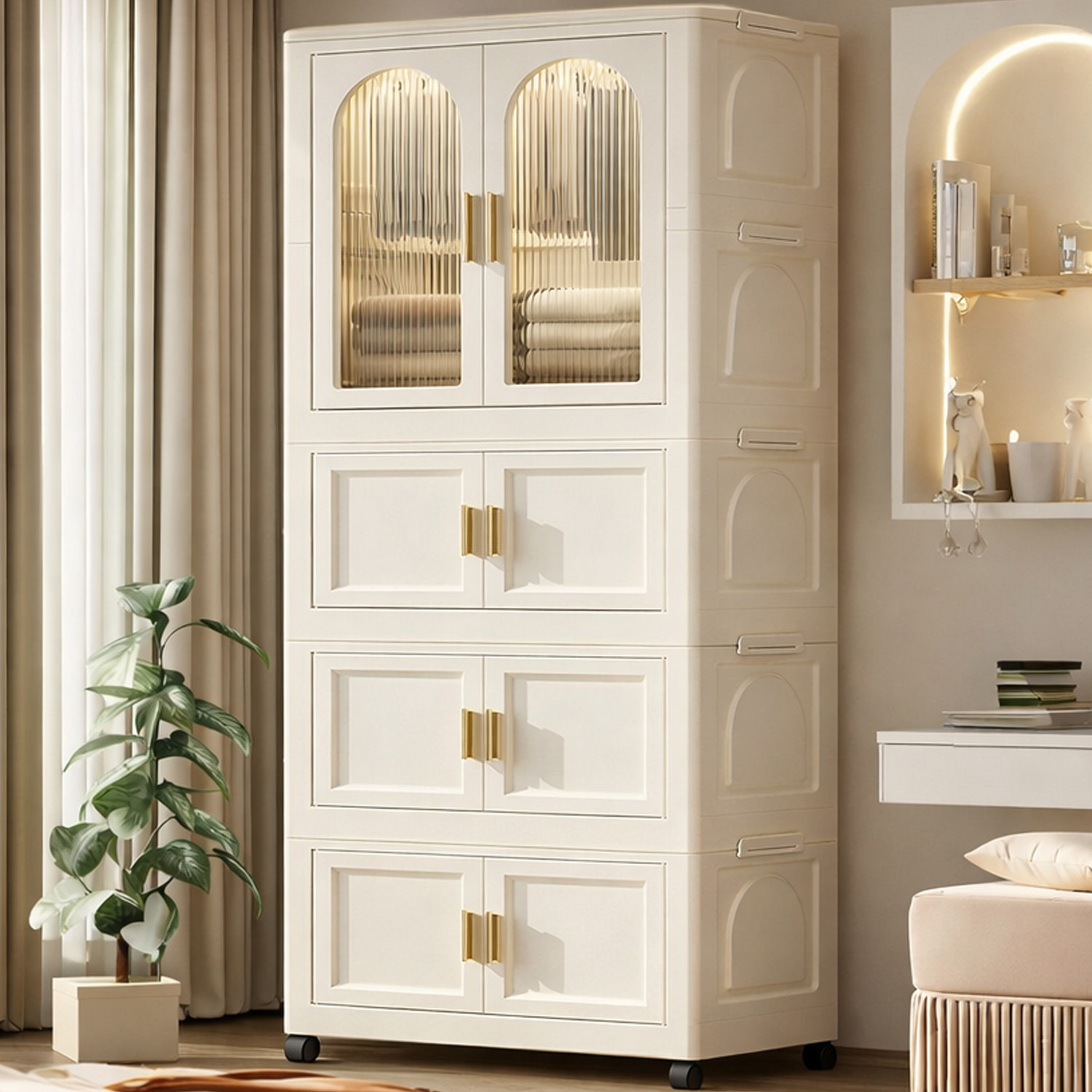 Image of PYXBE 4 Layer Foldable Wardrobe /Multifunctional Plastic Storage Cabinets for Clothes PC Collapsible Wardrobe