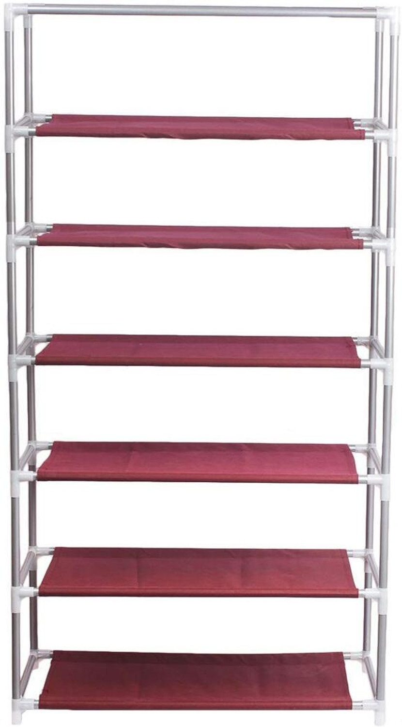 Image of SHYAM JI Space Saving /Rack Shelf Organizer 6 Layer Shoe Rack Organizer Stand PVC Collapsible Wardrobe (Finish Color - MAROON, DIY(Do-It-Yourself))