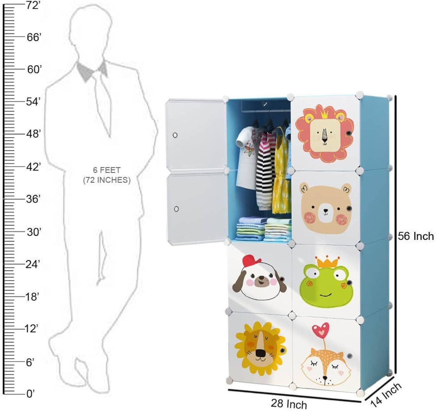 Image of Hemovia 8-Door 8-Shelf Collapsible storage plastic collapsible wardrobe PC Collapsible Wardrobe