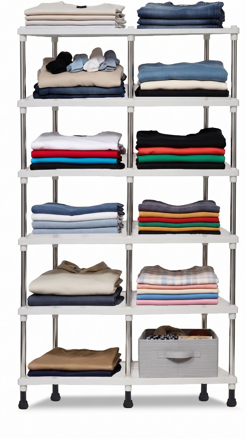Image of Philoshop 6 Tier Plastic Storage Rack for Home PP Collapsible Wardrobe