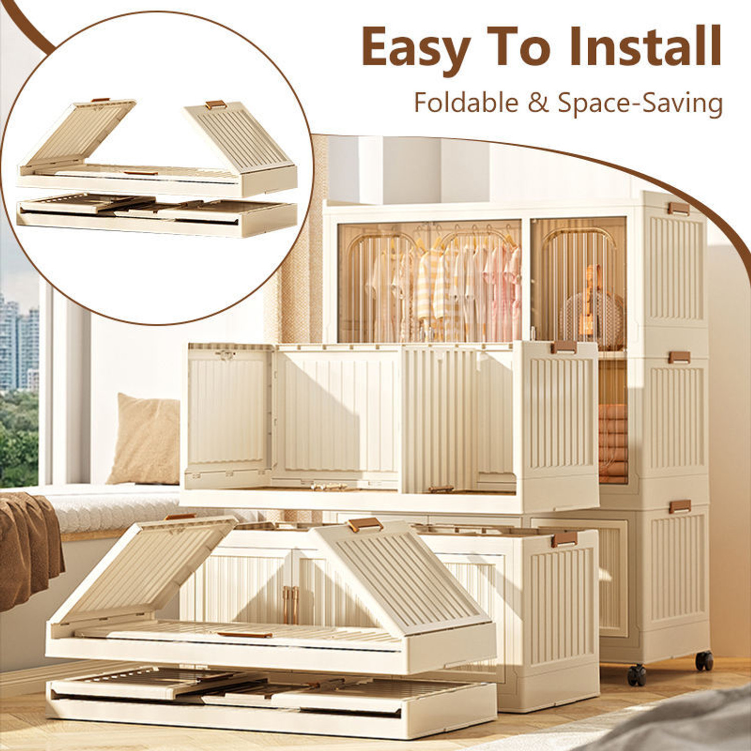 Image of Sasimo 1-Wardrobe 8-Door 8-Shelf Plastic foldable Cupboard PC Collapsible Wardrobe