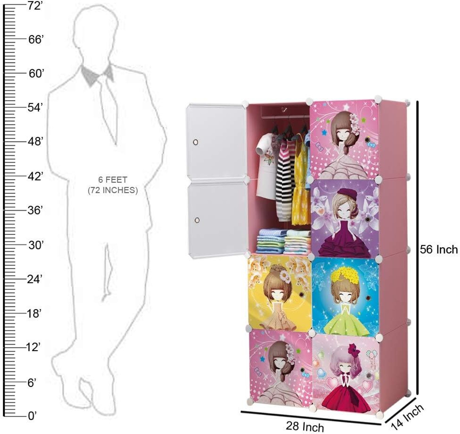 Image of Hemovia 8-Door 8-Shelf Plastic Collapsible PC PP Collapsible Wardrobe
