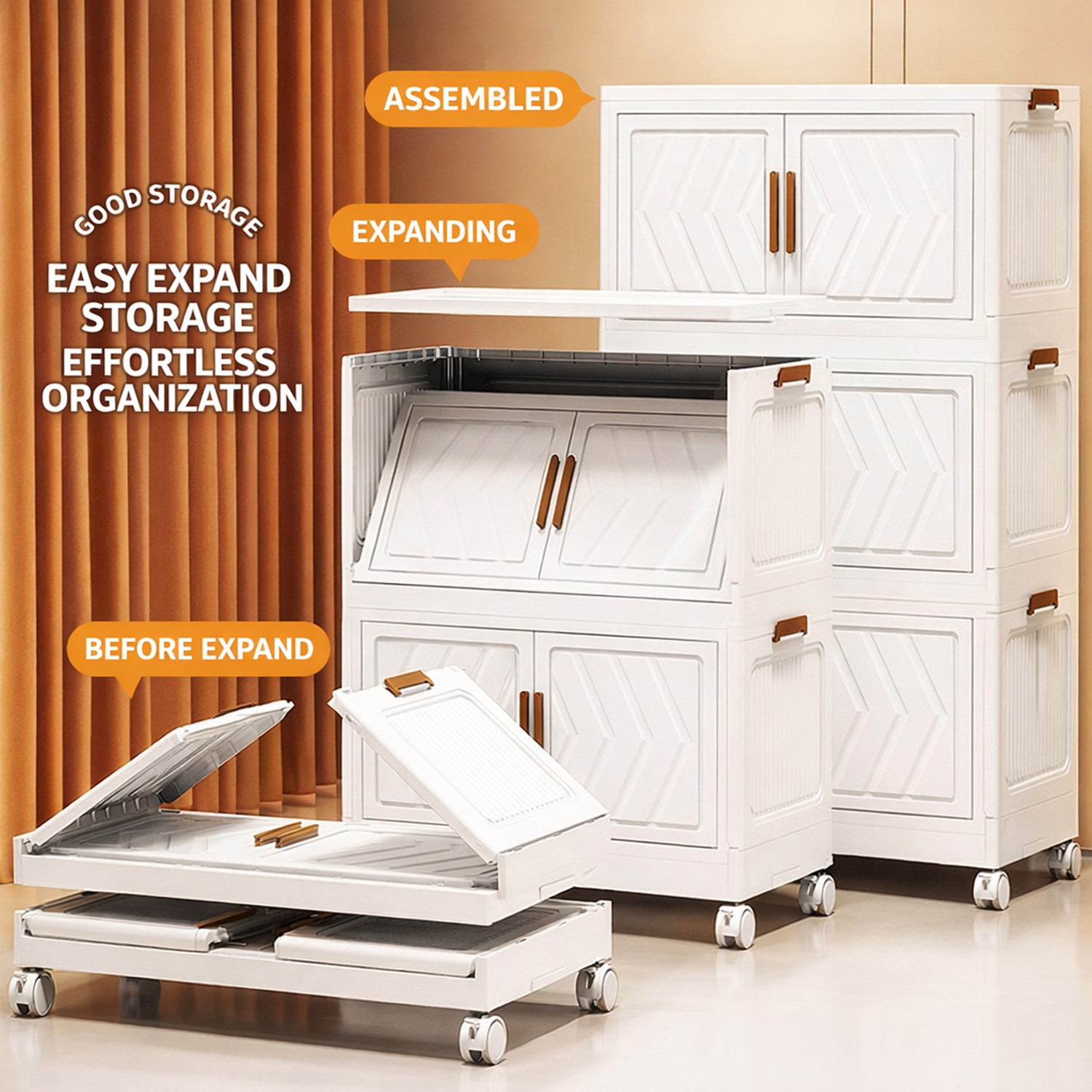 Image of BAZKU 1 x 4 Door Storage Cabinet PP Collapsible Wardrobe