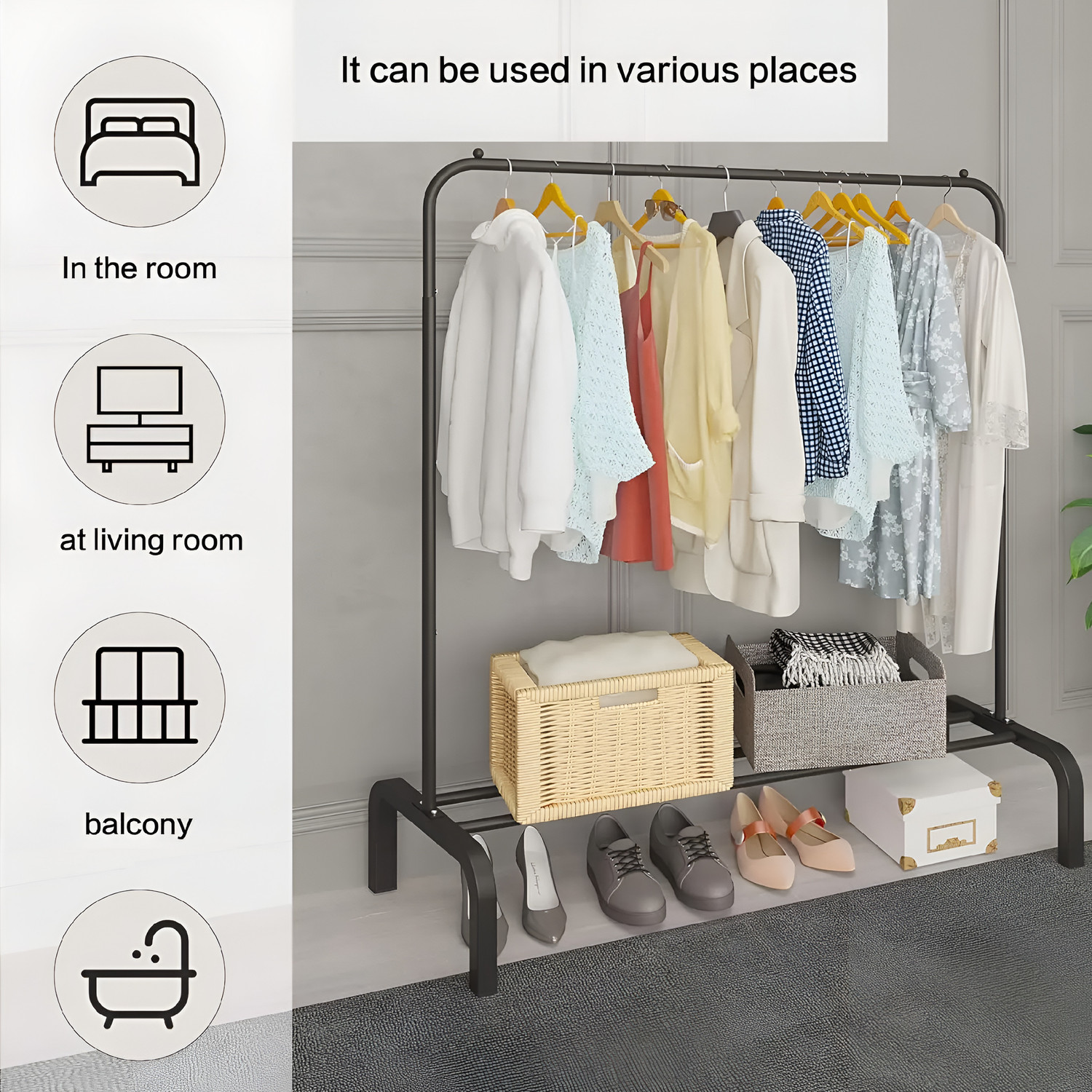Image of AD-RML Metal Multi functional Heavy-Duty Garment Stand Cloth Rack Freestanding Storage Carbon Steel Collapsible Wardrobe