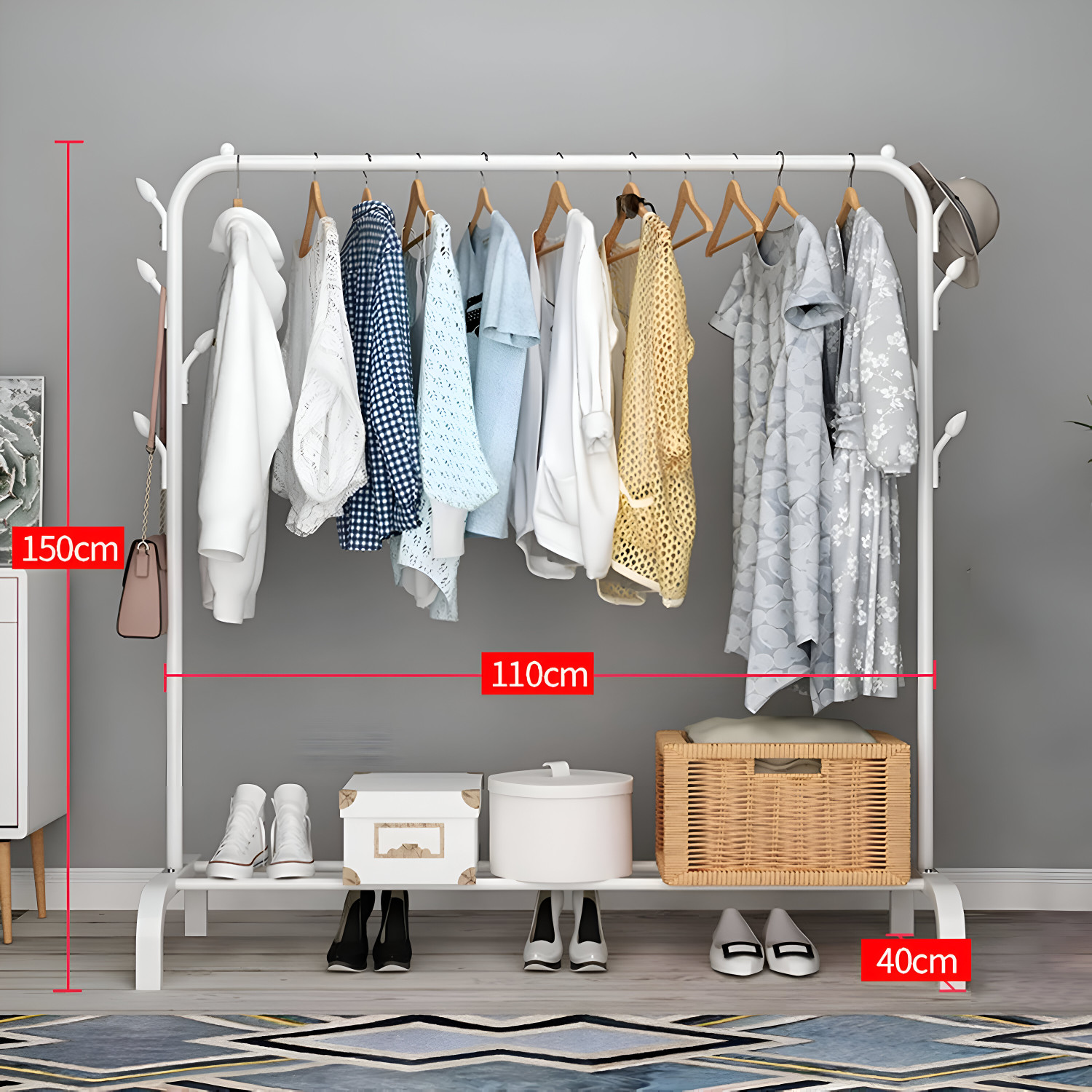 Image of VIV-ATIQ Metal Multi functional Heavy-Duty Garment Stand Cloth Rack Freestanding Storage Carbon Steel Collapsible Wardrobe