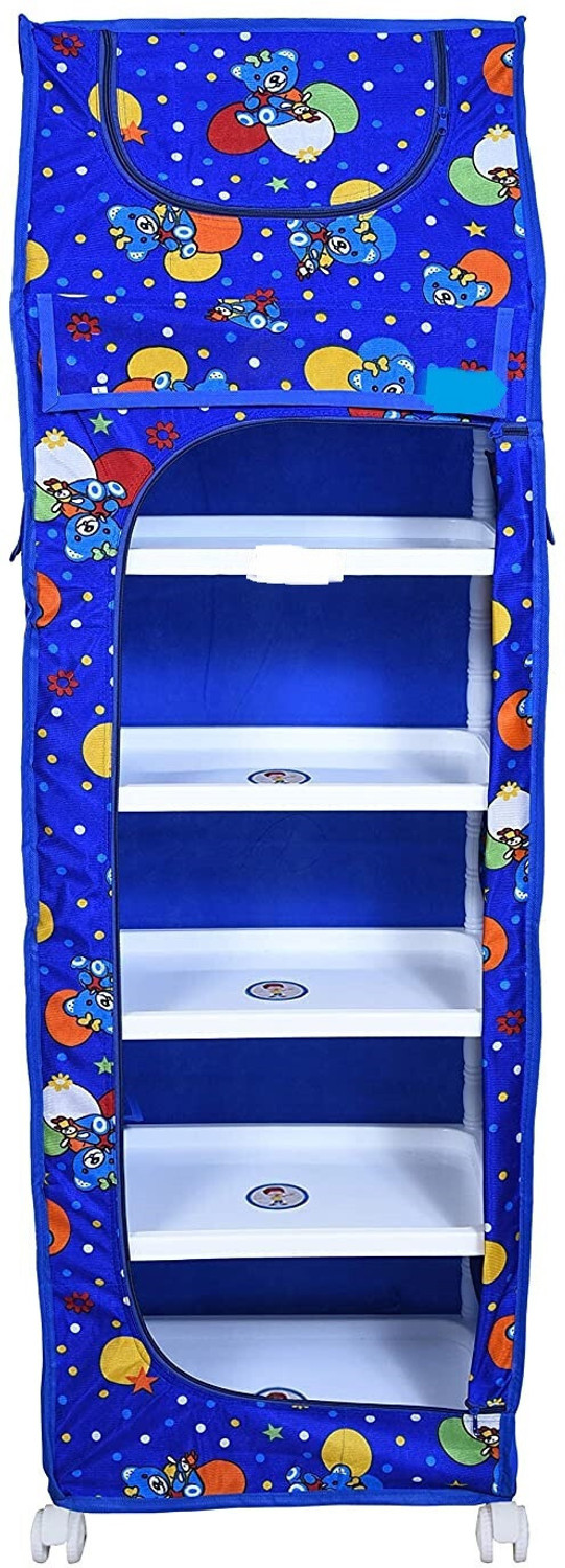 Image of STROMMI Multipurpose Baby Wardrobe with 6 Shelves - Smooth Edges of Metal pipes PP Collapsible Wardrobe