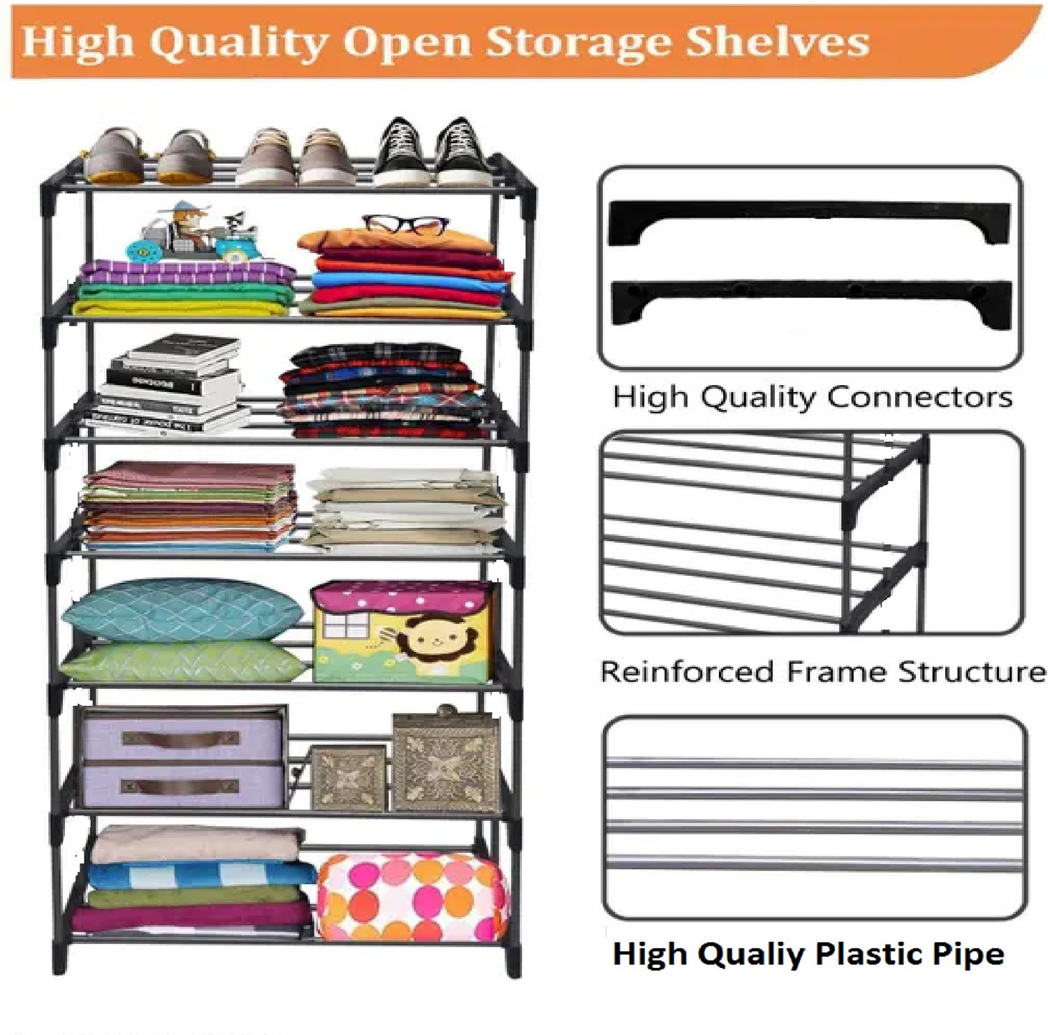 Image of CMerchants 6L PLASTIC SHELF DINASOUR PRINT Carbon Steel Collapsible Wardrobe