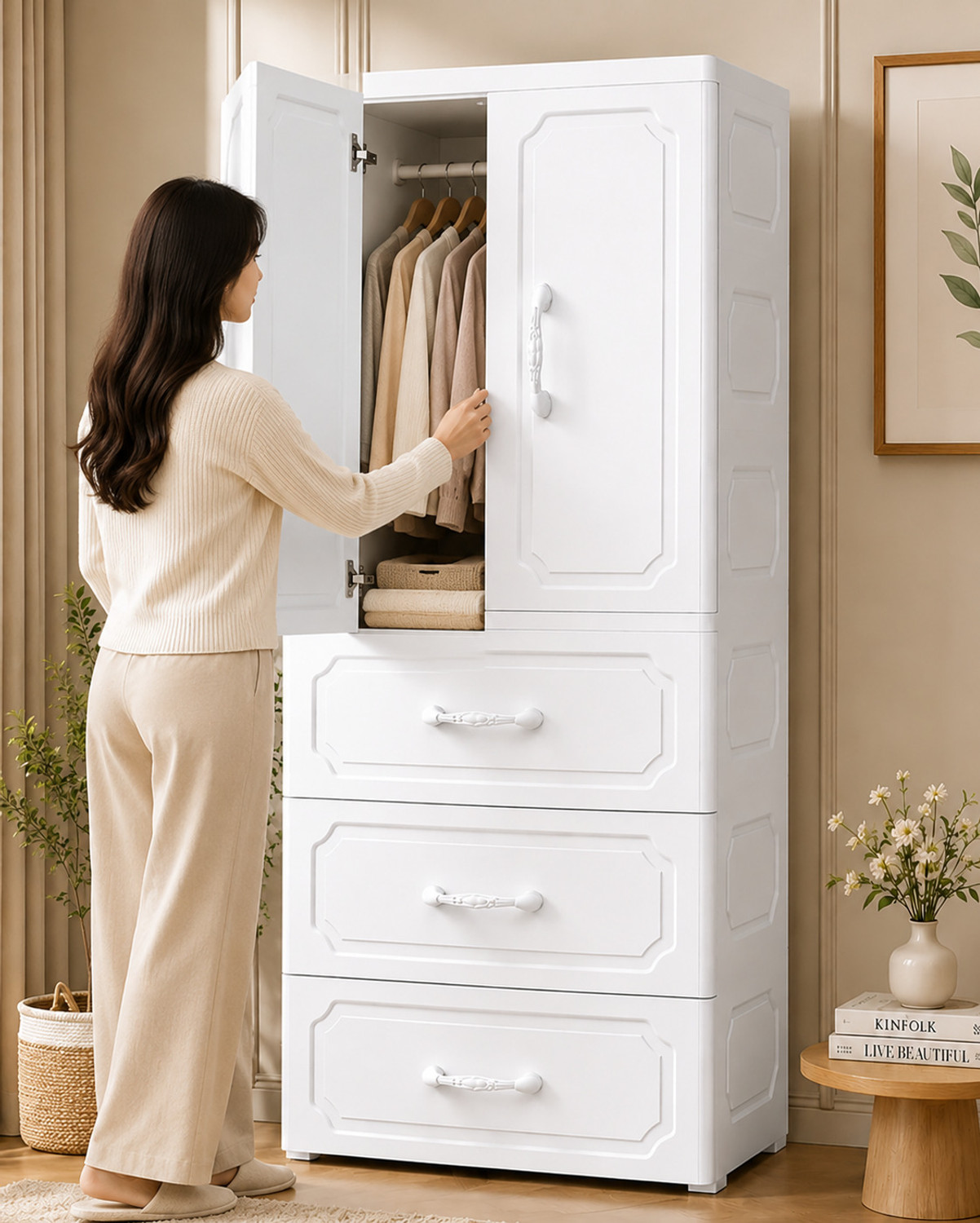 Image of Sasimo 1-Wardrobe 5-Door 4-Shelf Plastic foldable Cupboard PC Collapsible Wardrobe