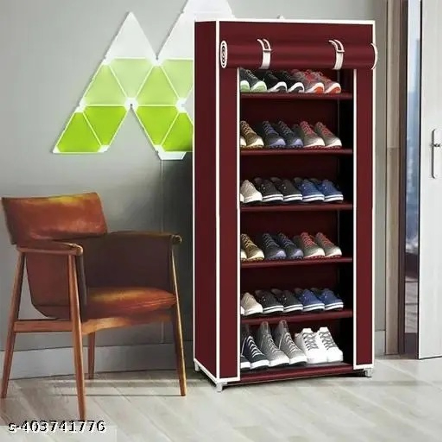 Image of SHYAM JI Space Saving /Rack Shelf Organizer 6 Layer Shoe Rack Organizer Stand PVC Collapsible Wardrobe (Finish Color - MAROON, DIY(Do-It-Yourself))
