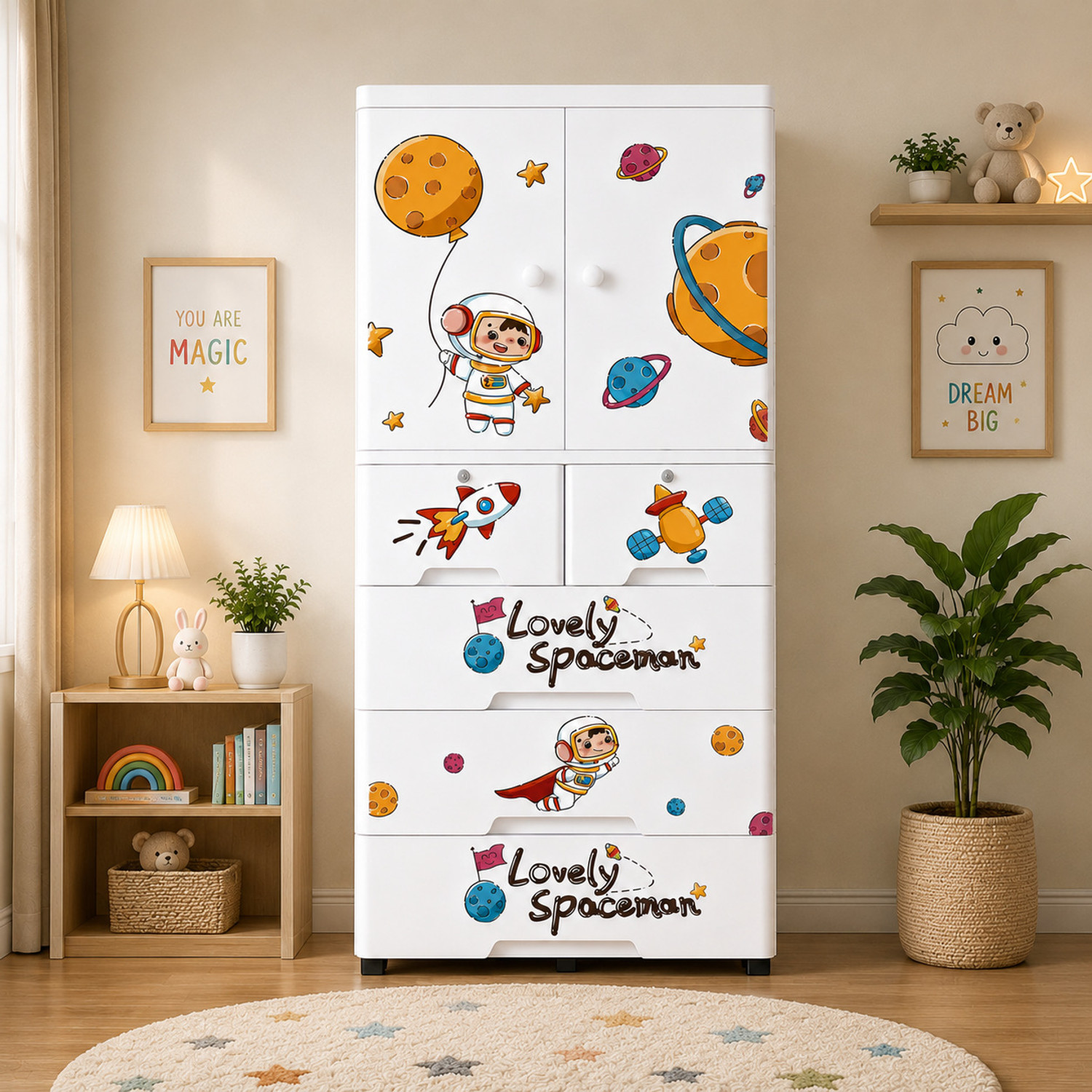 Image of Sasimo 1-Wardrobe 5-Drawer 5-Shelf Plastic foldable Cupboard PC Collapsible Wardrobe