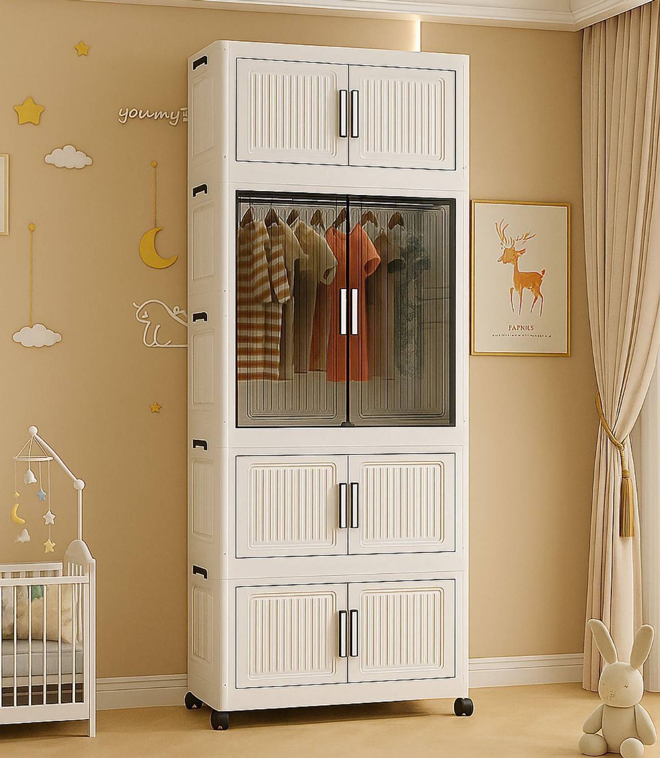 Sasimo 4-Door 4-Shelf Foldable Plastic Wardrobe