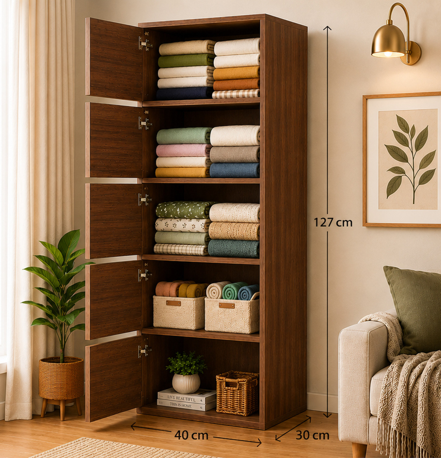Image of Sasimo 5-Door 5-Shelf Closet Engineered Wood Collapsible Cupboard PC Collapsible Wardrobe