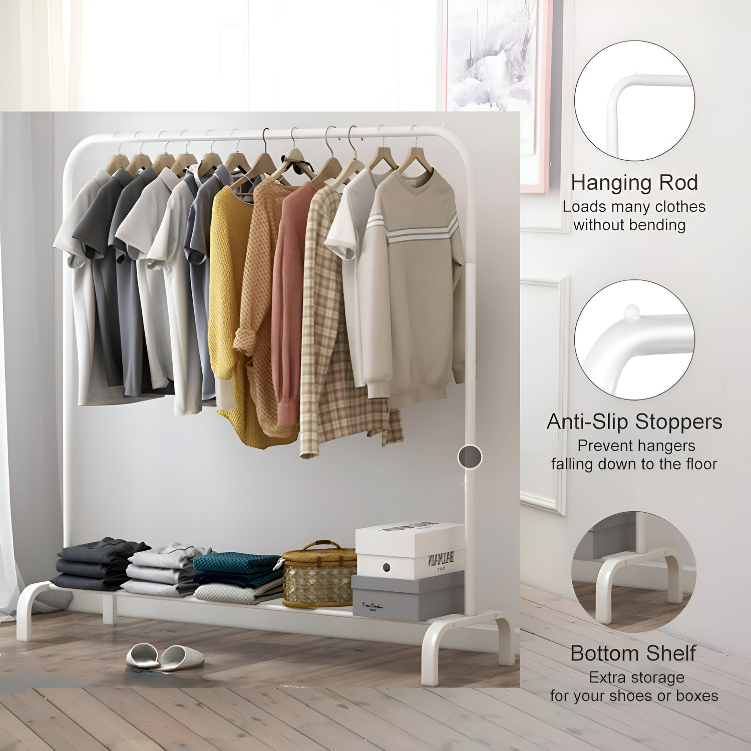 Image of VIV-ATIQ Metal Multi functional Heavy-Duty Garment Stand Cloth Rack Freestanding Storage Carbon Steel Collapsible Wardrobe