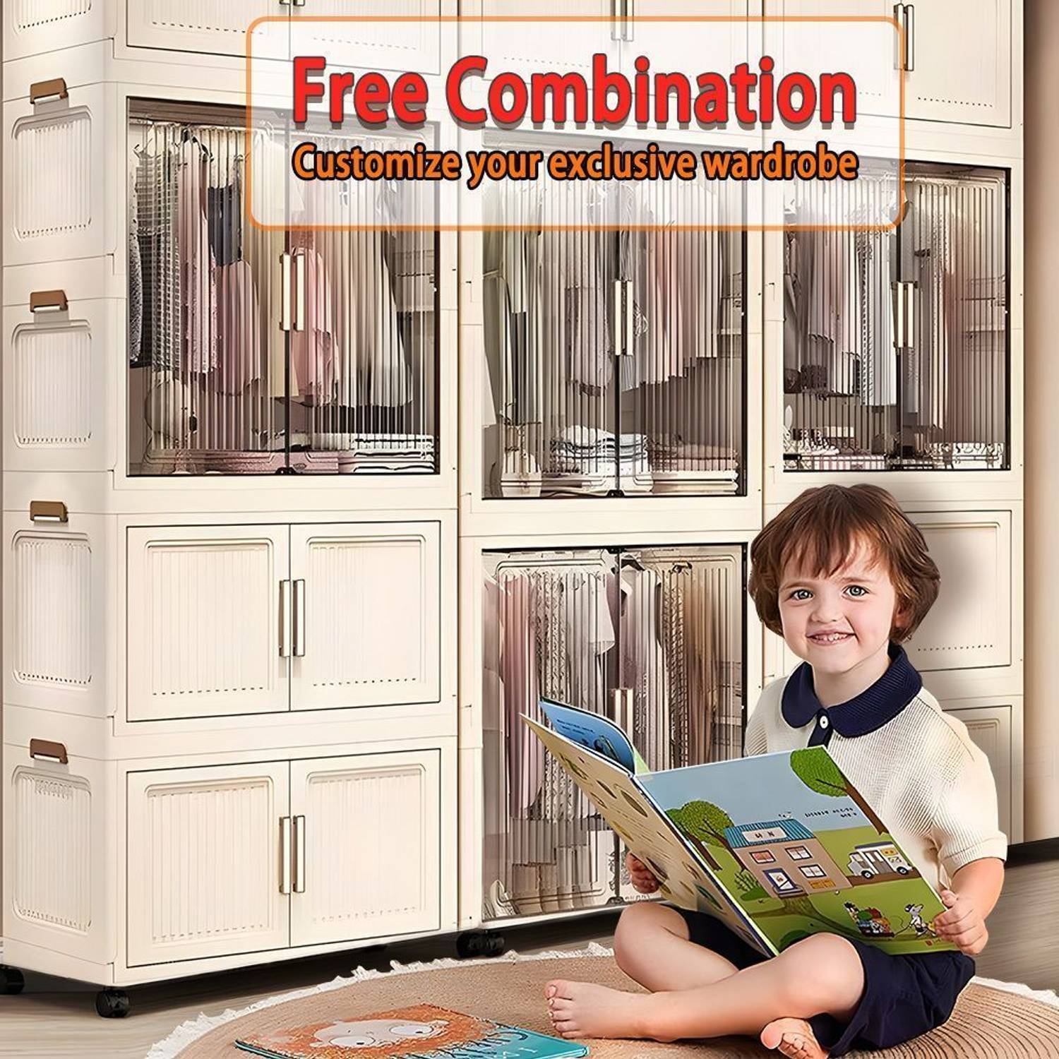 Sasimo 4-Door 4-Shelf Foldable Wardrobe - Image 5