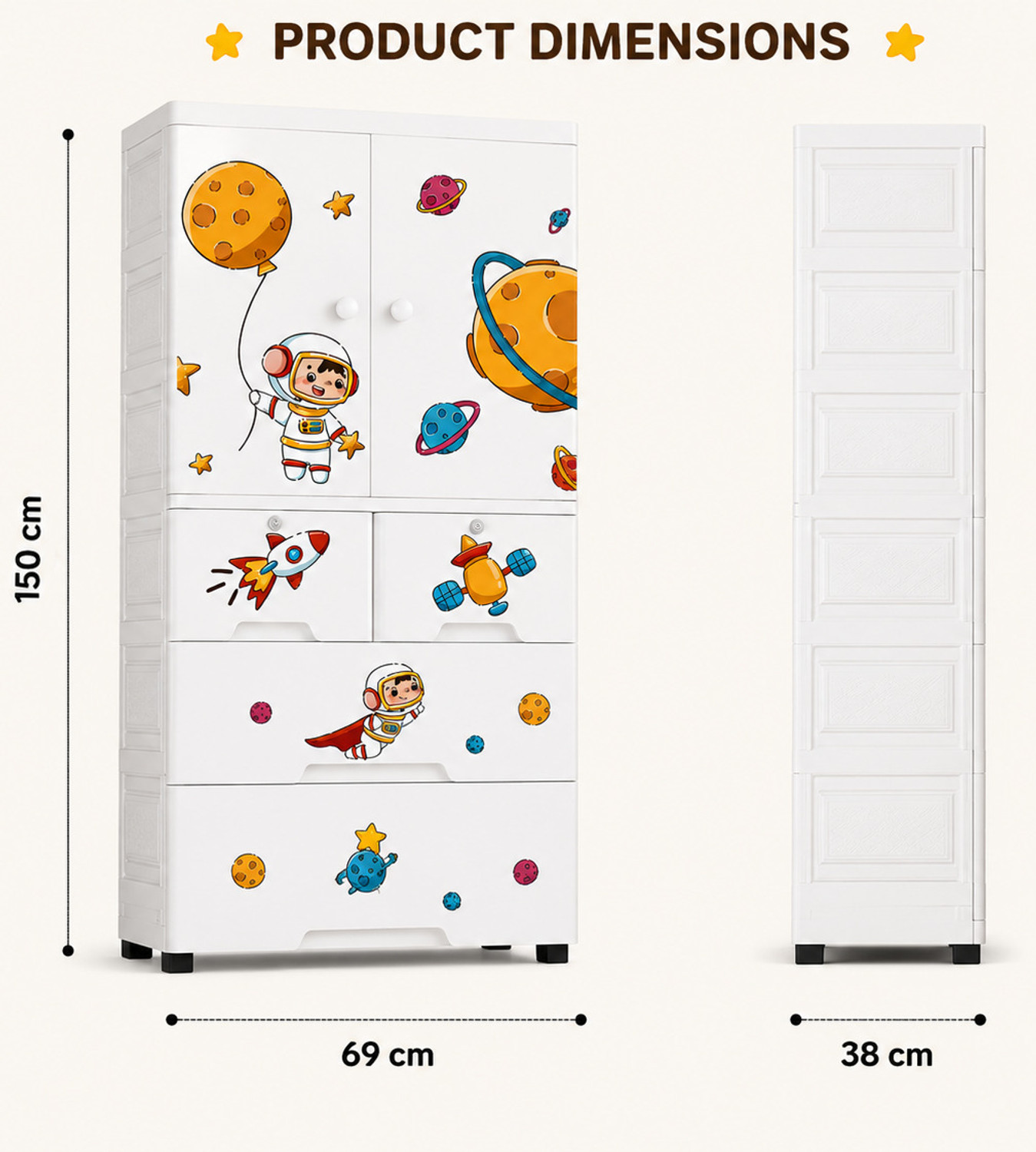 Image of Sasimo 1-Wardrobe 5-Drawer 5-Shelf Plastic foldable Cupboard PC Collapsible Wardrobe
