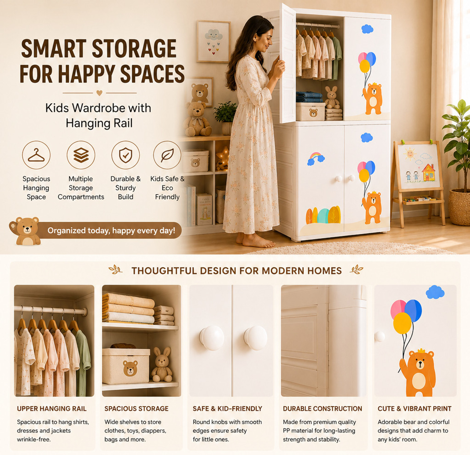 Image of Sasimo 2-Wardrobe 4-Door 2-Shelf Plastic foldable Cupboard PC Collapsible Wardrobe