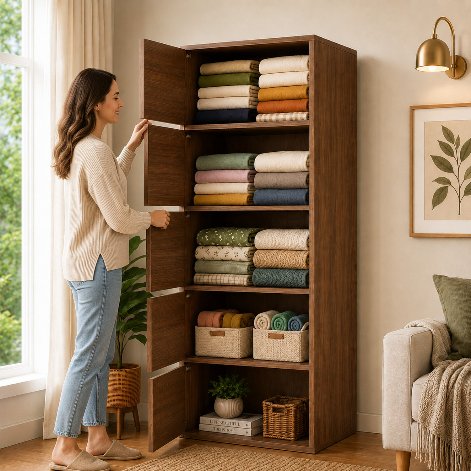 Image of Sasimo 5-Door 5-Shelf Closet Engineered Wood Collapsible Cupboard PC Collapsible Wardrobe