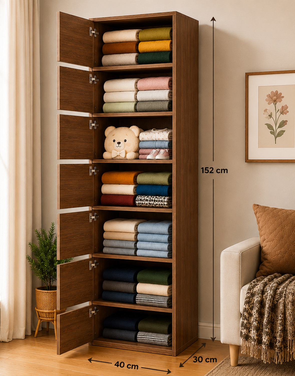 Image of Sasimo 6-Door 6-Shelf Closet Engineered Wood Collapsible Cupboard PC Collapsible Wardrobe