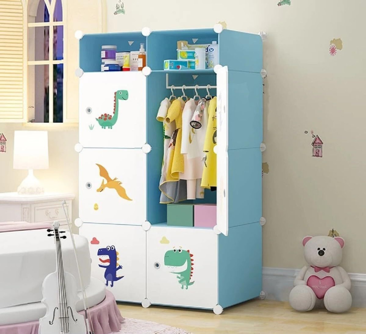 Image of Hemovia 6-Door 8-Shelf Plastic kids Collapsible Cupboard PC Collapsible Wardrobe PC Collapsible Wardrobe