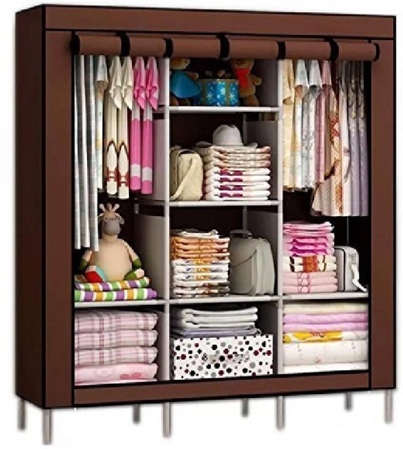 vipash 3-Door Foldable Wardrobe,8 Racks Carbon Steel Collapsible Wardrobe