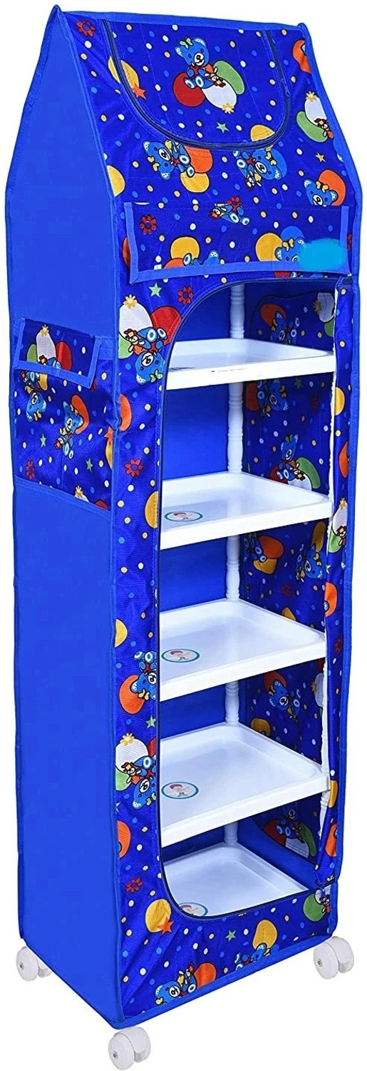 Image of STROMMI Multipurpose Baby Wardrobe with 6 Shelves - Smooth Edges of Metal pipes PP Collapsible Wardrobe