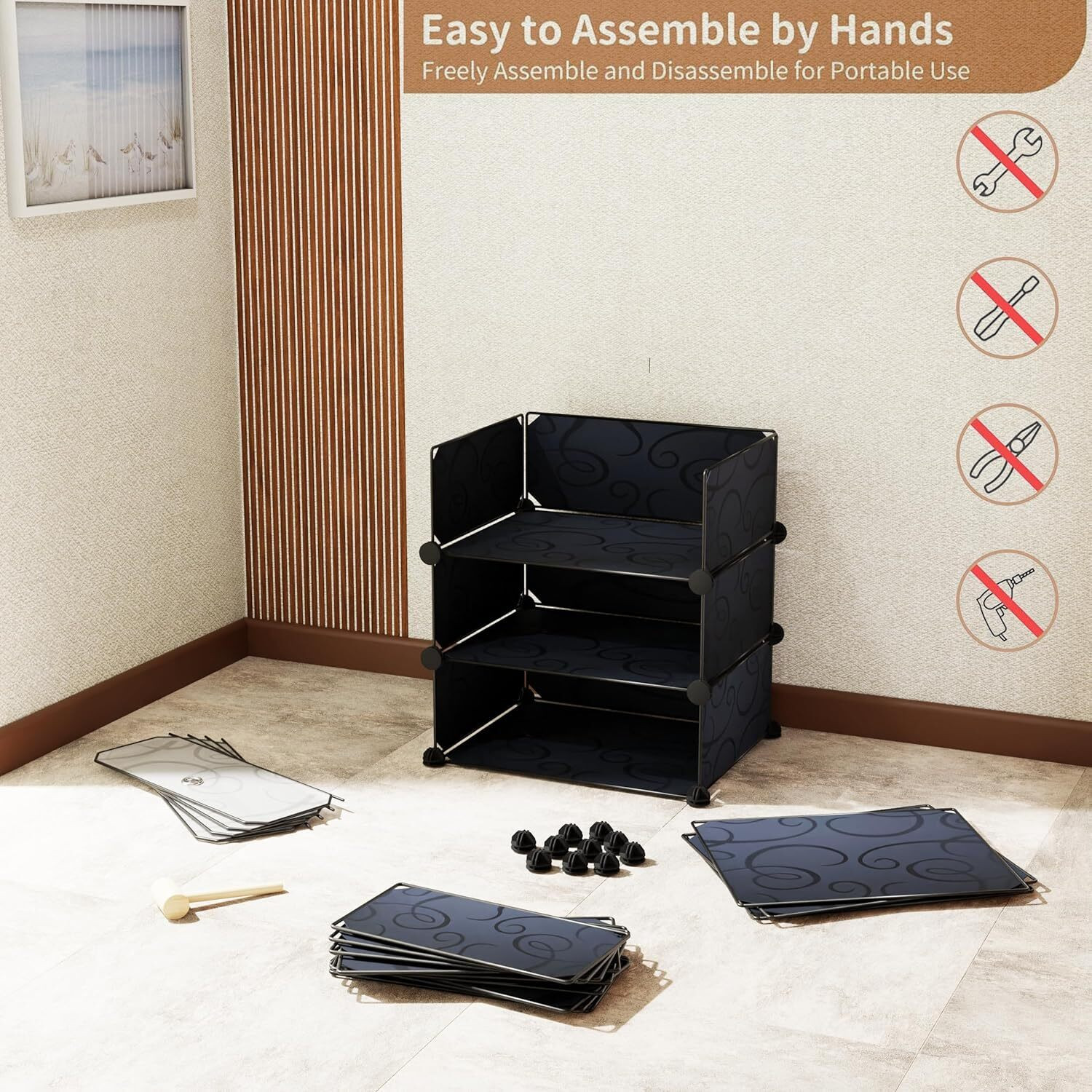 Image of Sasimo 5-Shelf-5-Door Plastic Cubort Shoe Rack Plastic Collapsible Shoe Stand