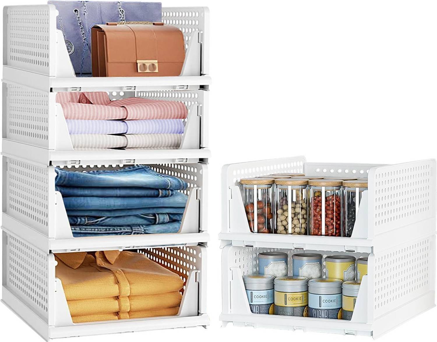 Aditya Polymers Wardrobe Organizer (6 Pc, Large) – Foldable & Stackable Slide-Out Trays PP Collapsible Wardrobe