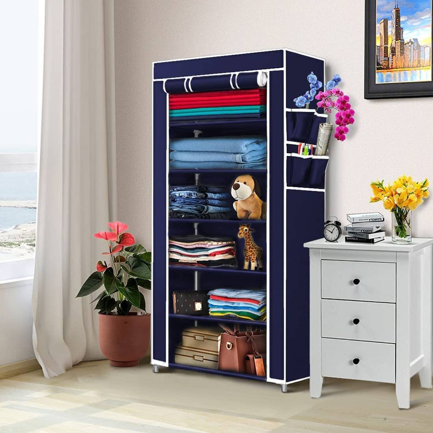 Zofiy 1 Door 6 Shelf Multipurpose Wardrobe for Clothes Storage Or...mo
