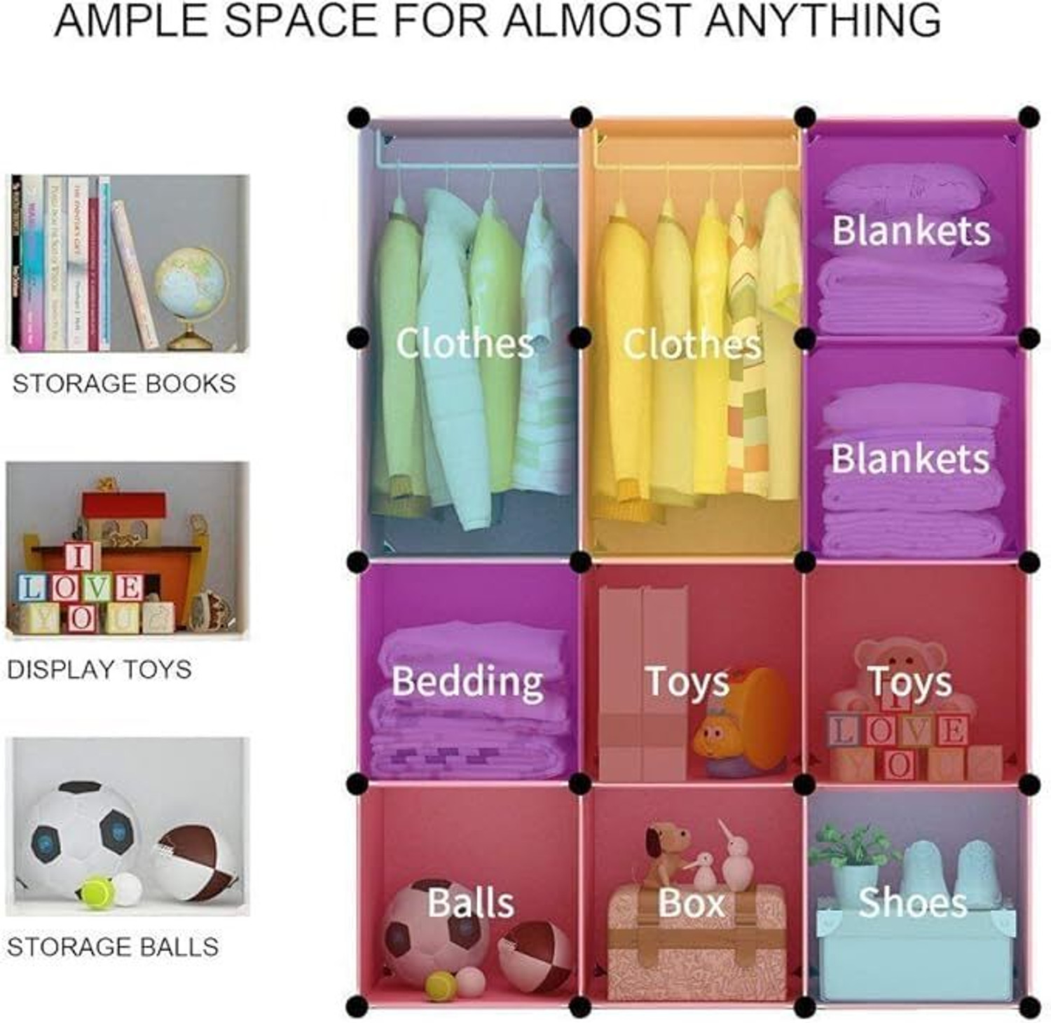Image of Sasimo 10-Door 12-Shelf Plastic kids Collapsible Cupboard PC Collapsible Wardrobe