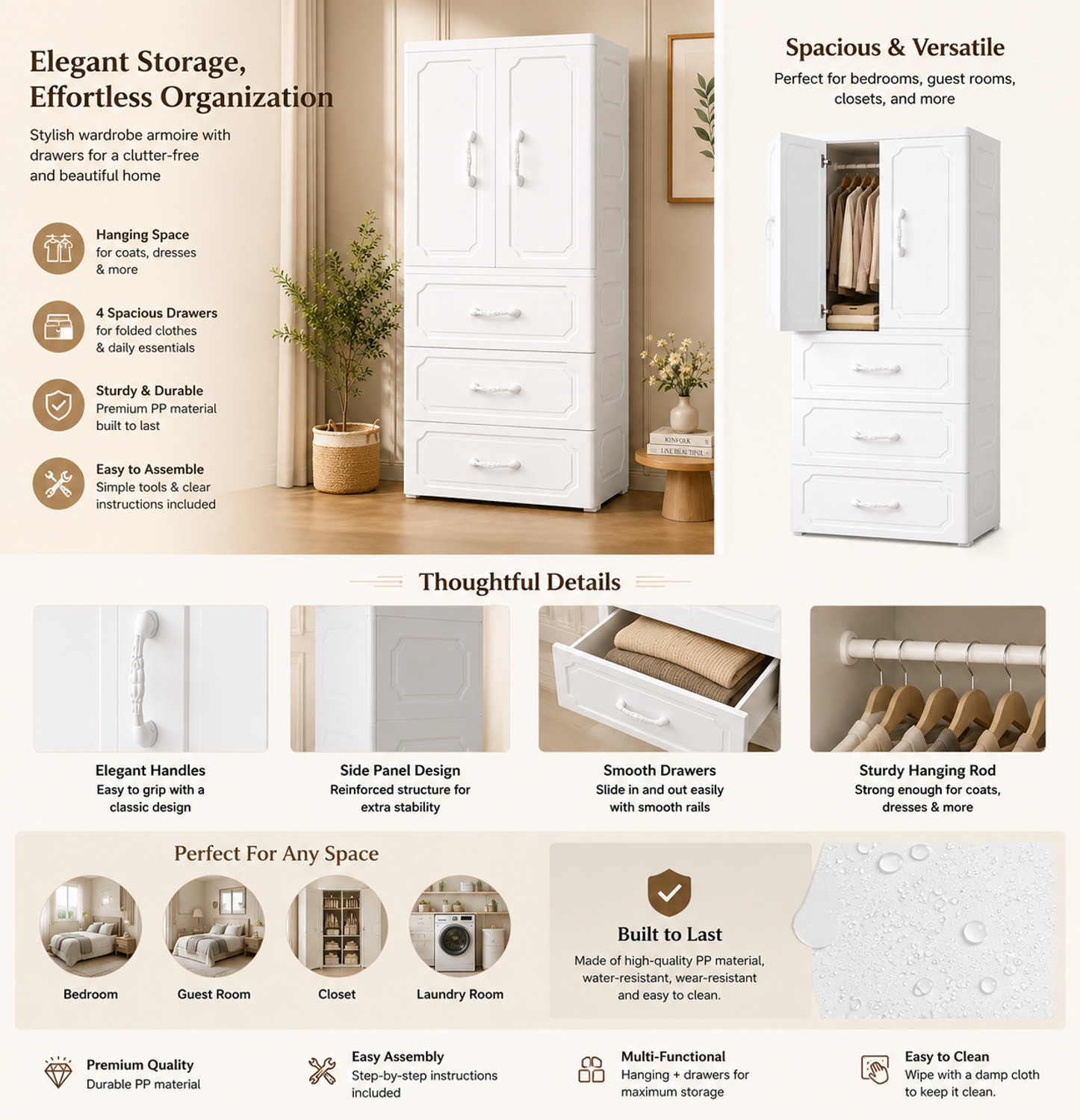 Image of Sasimo 1-Wardrobe 5-Door 4-Shelf Plastic foldable Cupboard PC Collapsible Wardrobe