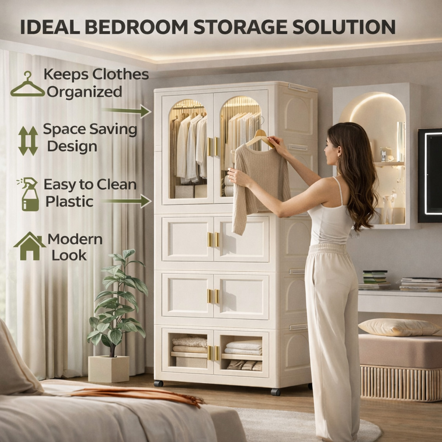 Image of PYXBE 4 Layer Foldable Wardrobe /Multifunctional Plastic Storage Cabinets for Clothes PC Collapsible Wardrobe