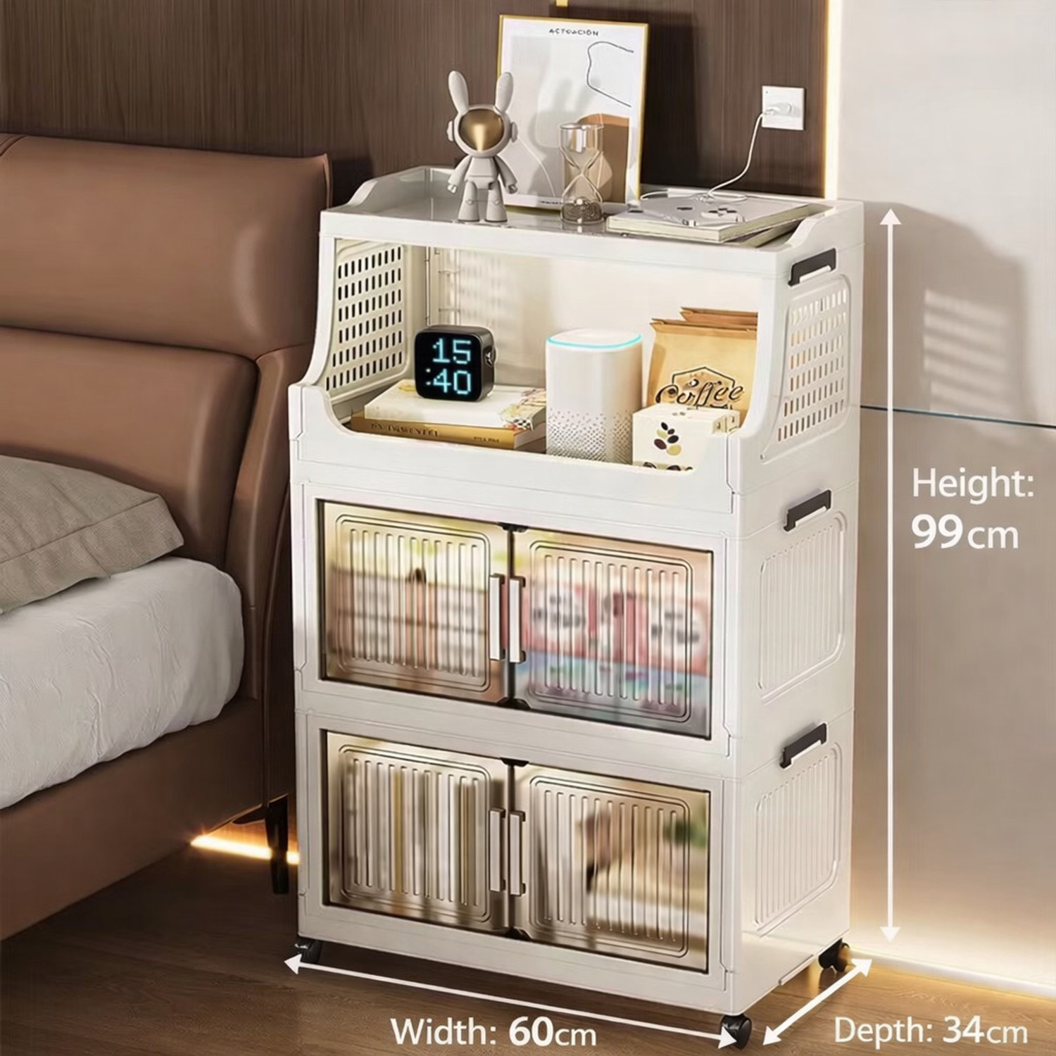 Image of Sasimo 1-Wardrobe 2-Door 2-Shelf Plastic foldable Cupboard PC Collapsible Wardrobe