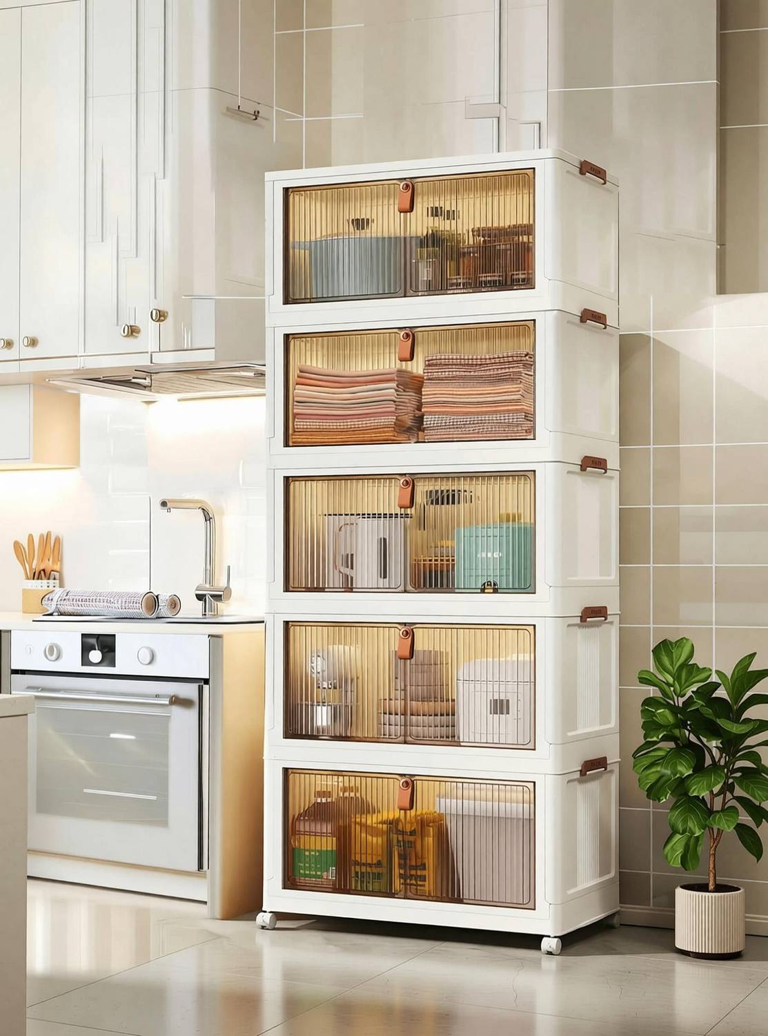 Sasimo 5-Door 5-Shelf Plastic Foldable Cupboard - Image 2