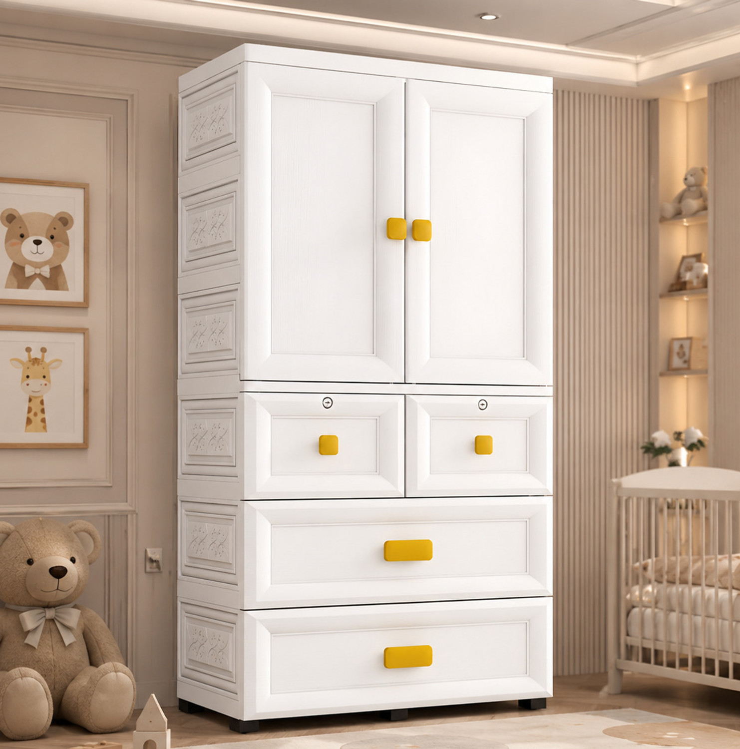 Image of Sasimo 1-Wardrobe 2-Door 5-Shelf Plastic foldable Cupboard PC Collapsible Wardrobe