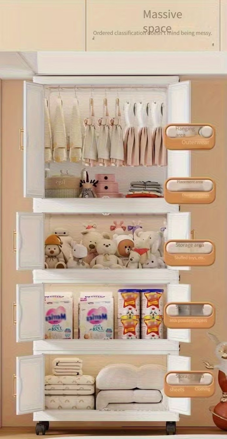 Image of PYXBE 4-Drawer-Kids Plastic Wardrobe with Drawers Storage Cabinet Cartoon for Baby PC Collapsible Wardrobe