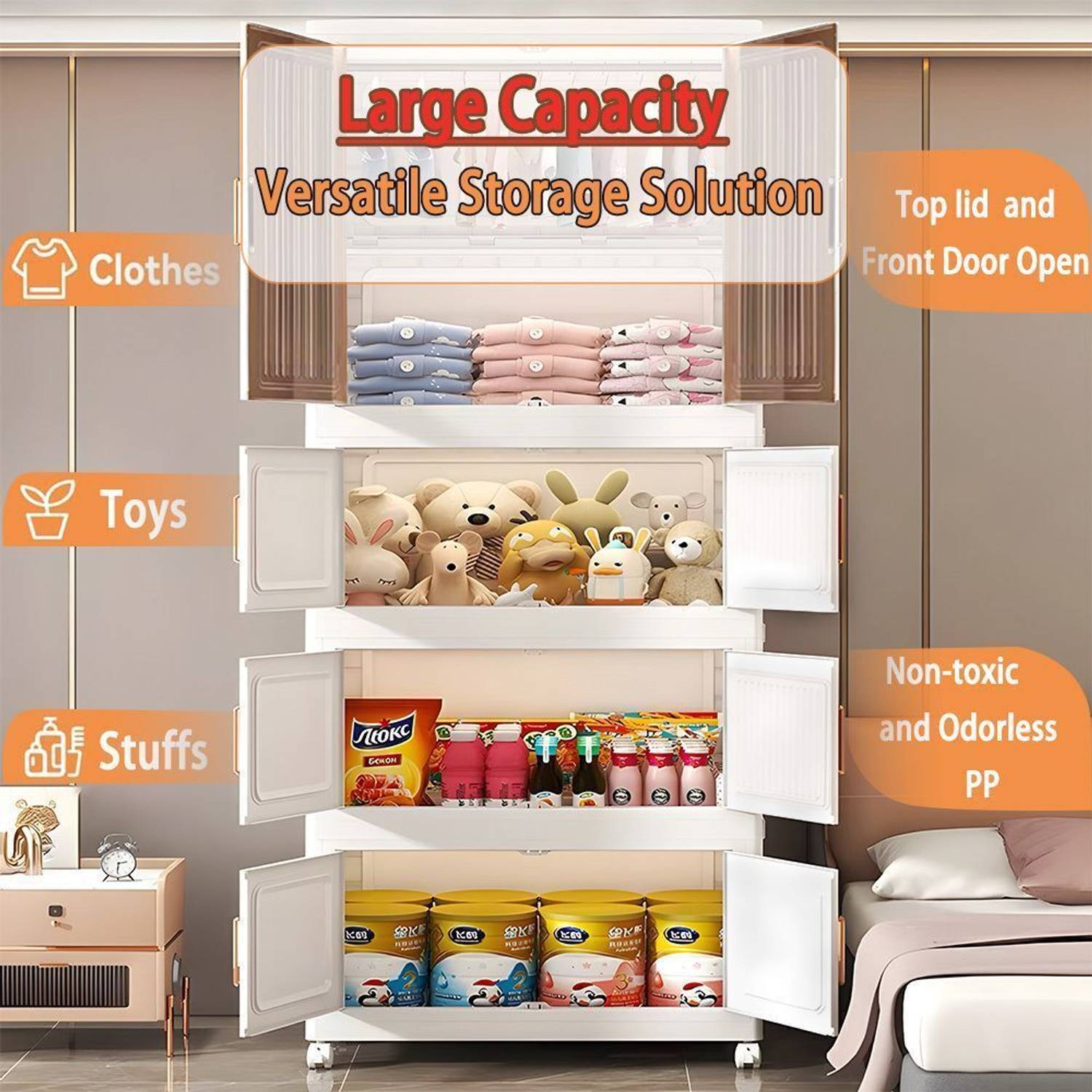 Sasimo 4-Door 4-Shelf Foldable Wardrobe - Image 4